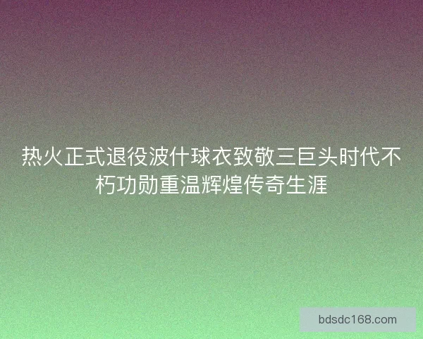 热火正式退役波什球衣致敬三巨头时代不朽功勋重温辉煌传奇生涯
